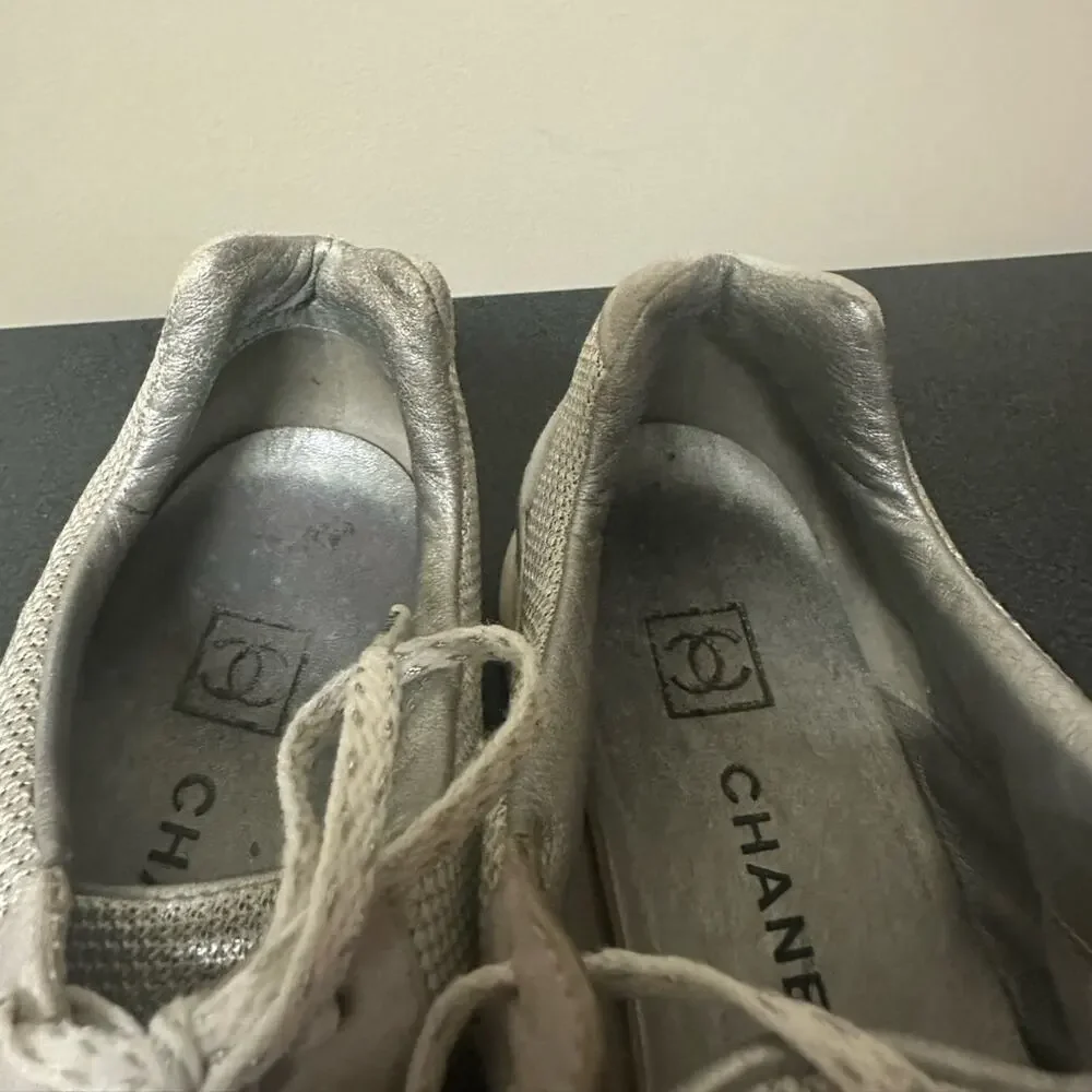 Chanel Training Sneakers Size 37.5 Mesh Shoes Gray Logo Y2K Luxury Designer